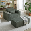 Modern Corduroy Lounge Chair with Ottoman – Cream / Olive Green / Charcoal Grey