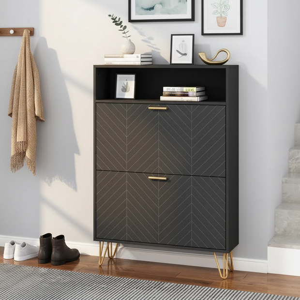 Modern Shoe Storage Cabinet with Gold Legs – Available in Black & White
