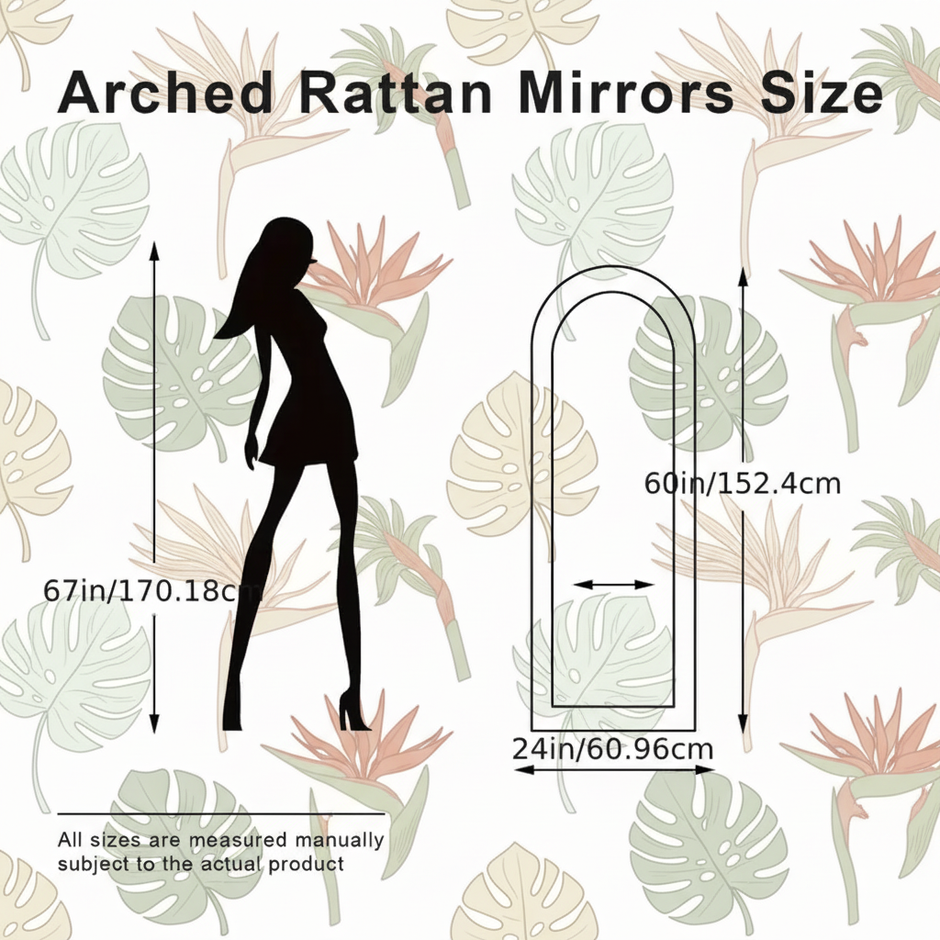Handmade Rattan Arched Full-Length Mirror – 60