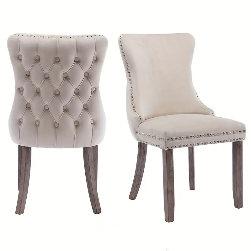 Velvet Dining Chairs with Button-Tufted Back, Solid Wood Legs – Set of 2
