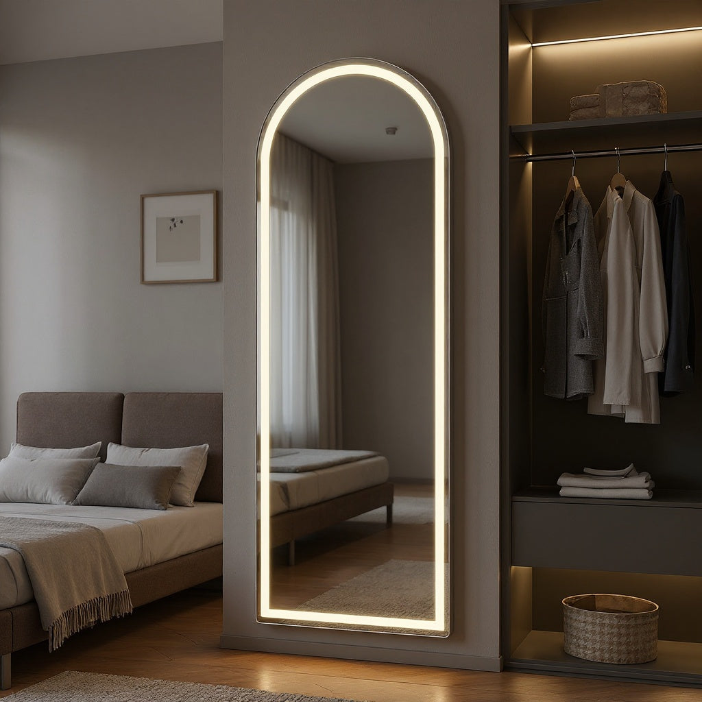 LED Full Length Mirror with 3-Color Dimmable Lights – Wall Mounted / Standing – 60