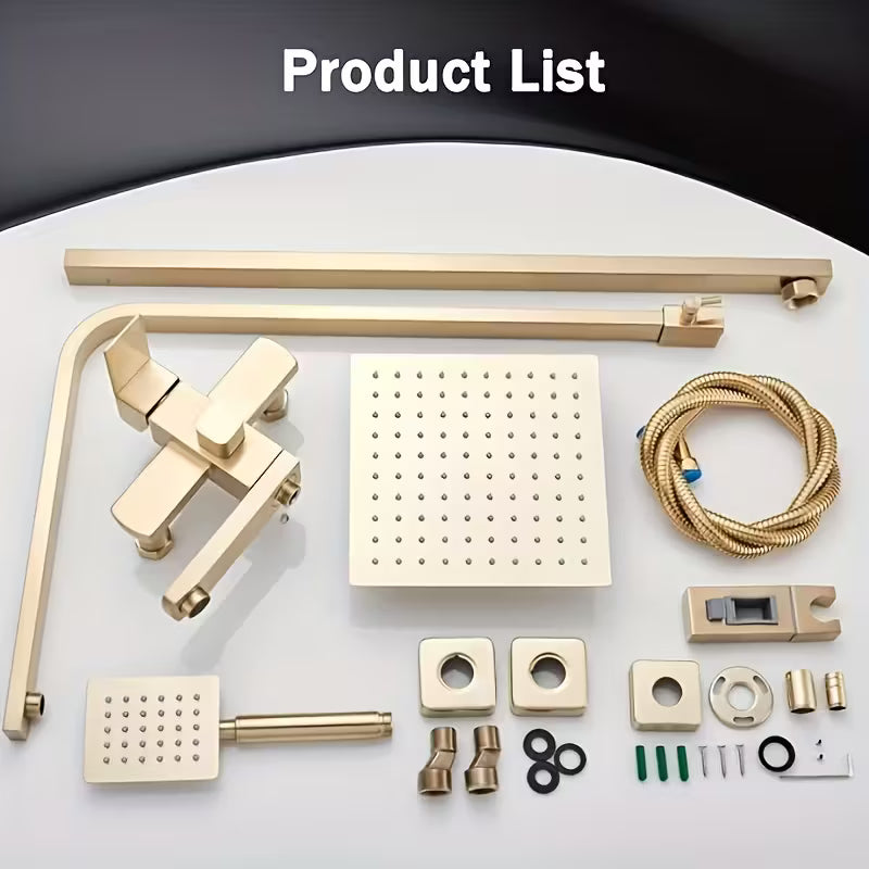 Brushed Gold Shower System – Wall-Mounted Rainfall Shower with Handheld Sprayer and Mixer Valve