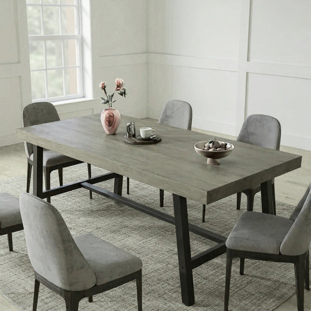 Industrial Wooden Dining Table with Black Metal Frame – 71" Rectangular