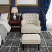 Tufted Accent Chair with Ottoman – Beige