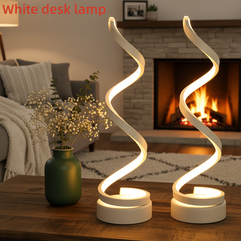 Modern Spiral LED Desk Lamp – 3-Color Dimmable Touch Lamp with USB-C