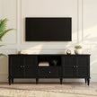 Modern Solid Wood TV Stand with Storage Cabinets & Drawer