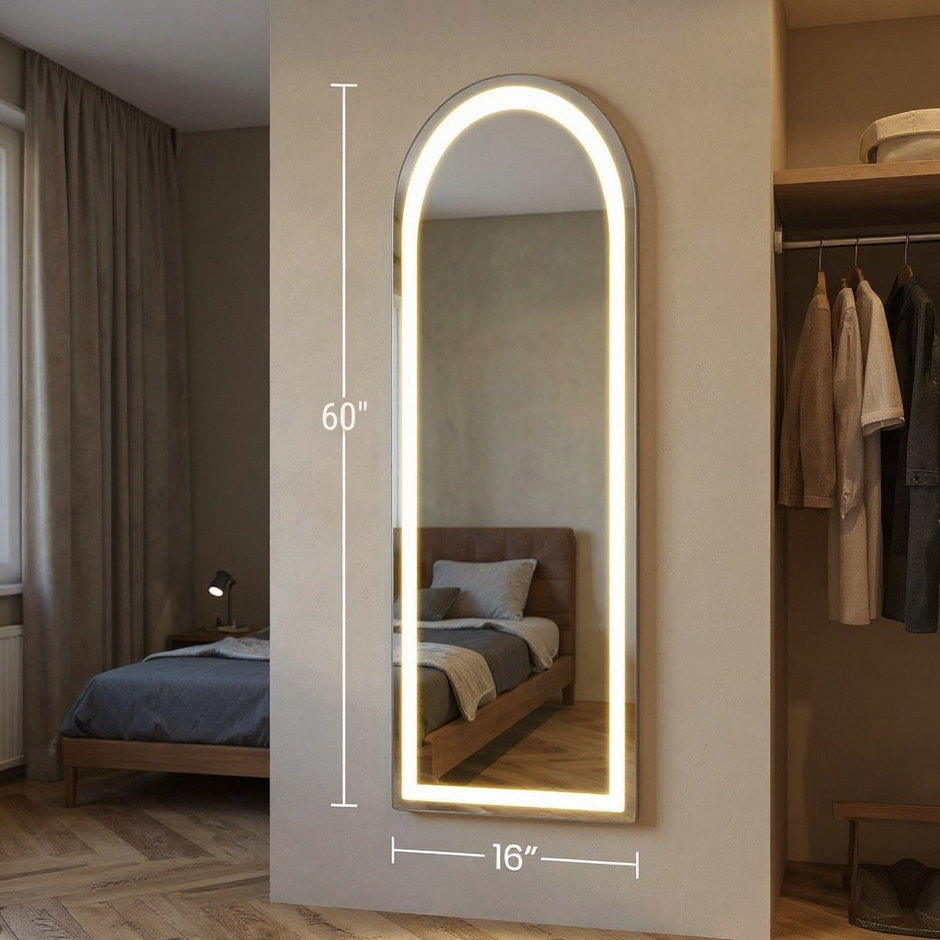 LED Full Length Mirror with 3-Color Dimmable Lights – Wall Mounted / Standing – 60