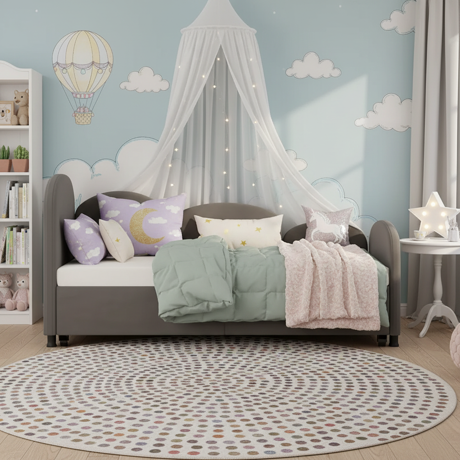 Modern Twin Daybed with Pull-Out Trundle & Storage – Gray