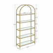 Arched Metal & Glass Bookcase – 5-Tier Tall Display Shelf with Modern Frame, Available in Black or Gold