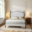Queen Bed Frame with Corduroy Upholstered Headboard and RGB LED Lights