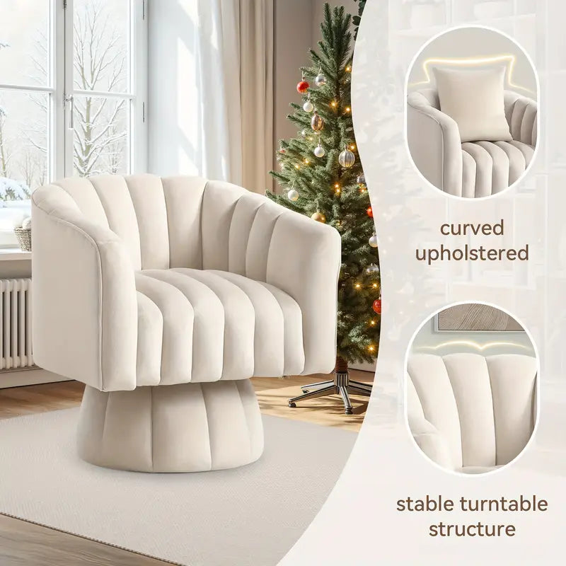 Modern Velvet Swivel Accent Chair – Cream White / Royal Blue