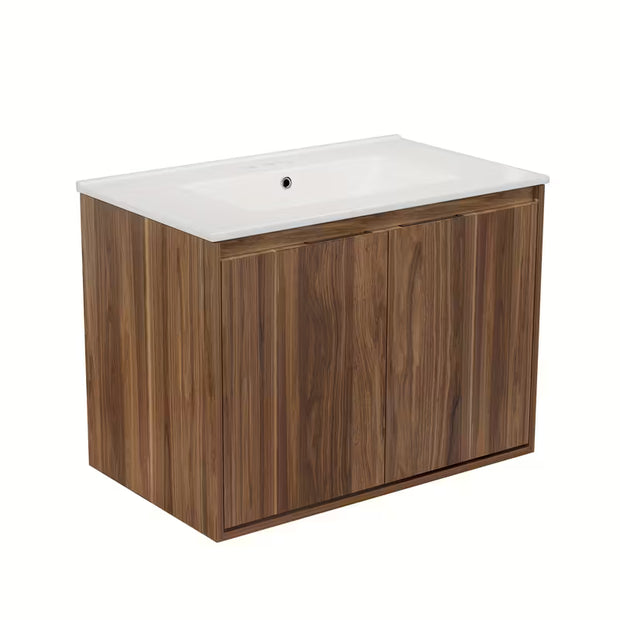30" Wall-Mounted Bathroom Vanity with Ceramic Sink – Waterproof Wooden Cabinet