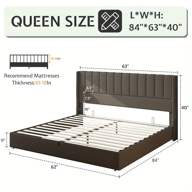 Upholstered Storage Lift Bed Frame – Queen & King Size