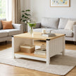 Modern Square Coffee Table with Storage Shelf, 31.5” x 31.5”, White & Oak Finish