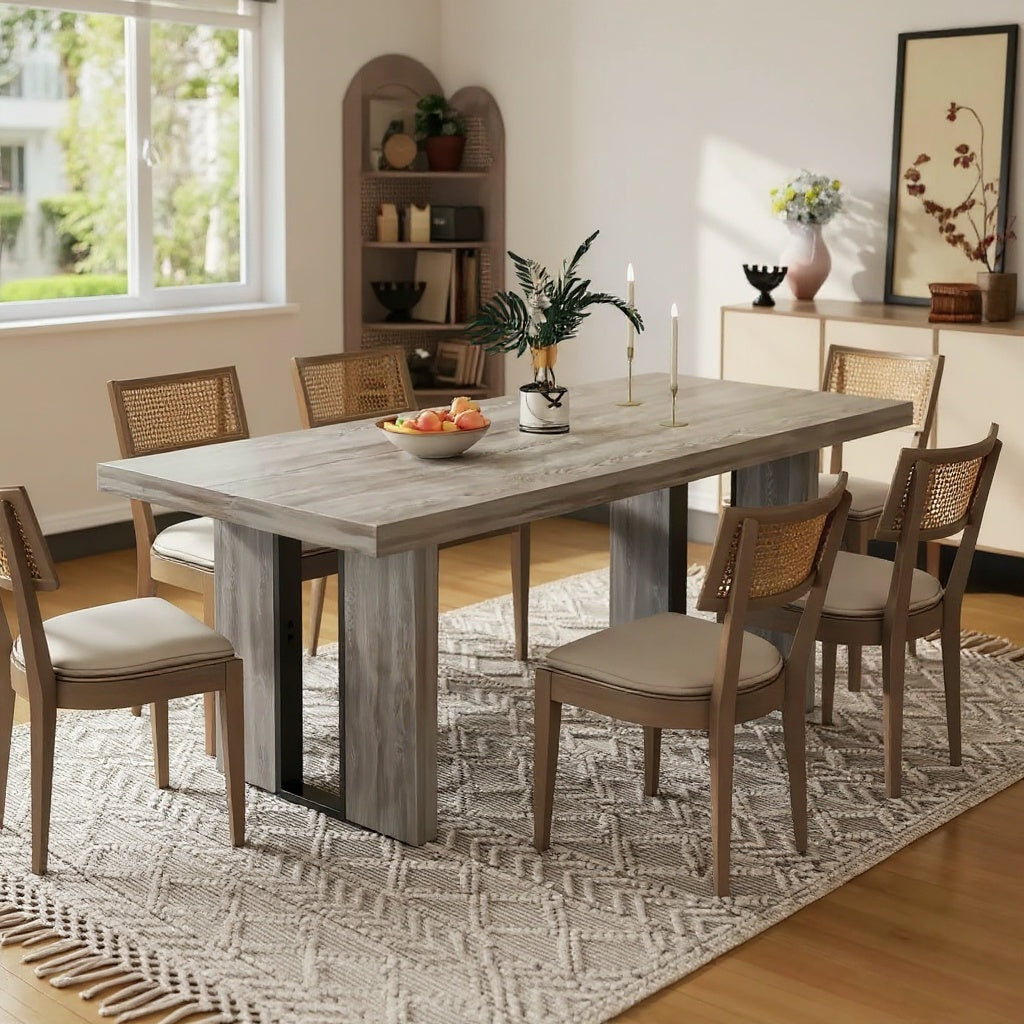 Rustic Modern Wooden Dining Table – 71” Rectangular Farmhouse Table with Solid Base