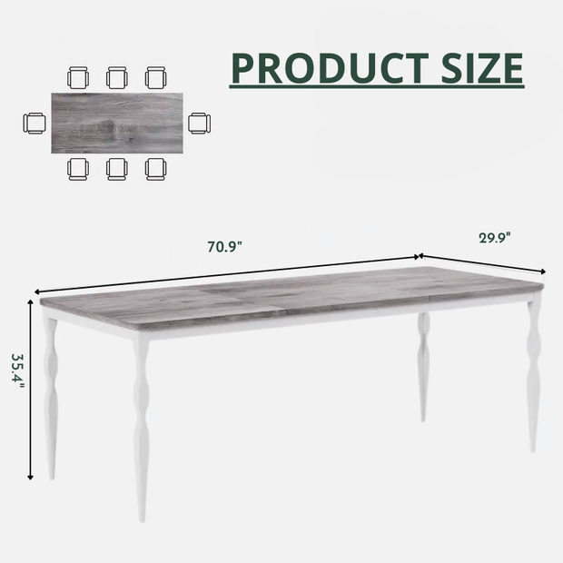 Rustic Rectangular Dining Table with Carved Black Legs, 71"