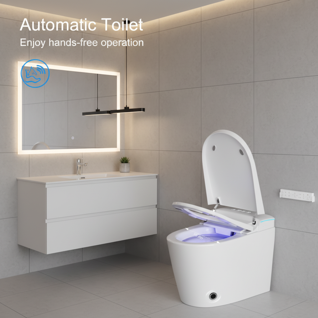 Smart Toilet with Built-In Bidet, Heated Seat & Automatic Lid – Modern One-Piece Design