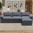 Modern Sectional Sofa with Movable Ottoman – Dark Gray Upholstered L-Shaped Couch with Storage and High Elastic Support