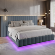 Modern Floating Upholstered Bed Frame with LED Lights
