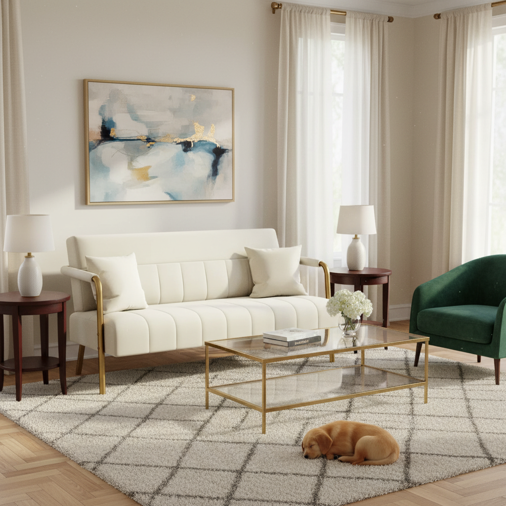 Modern Velvet Loveseat Sofa with Gold Legs