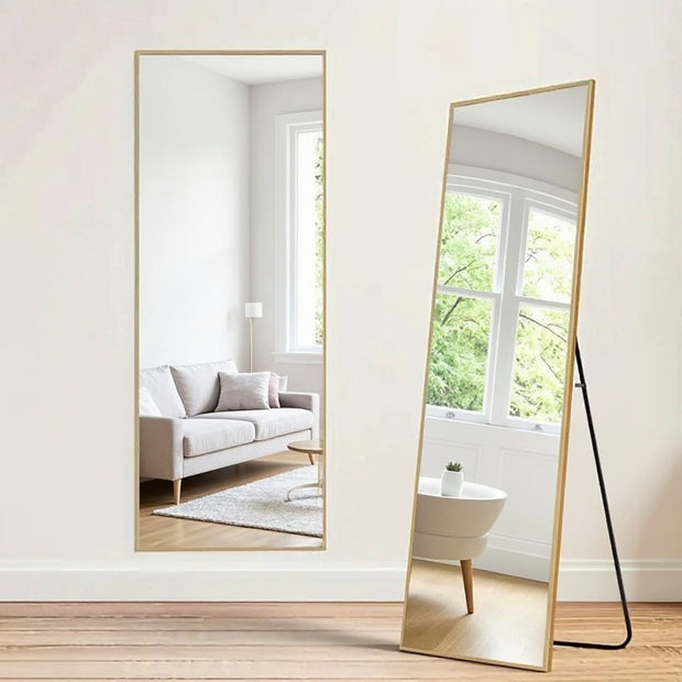 Full Length Rectangular Mirror 64"x21" – Black & Gold Frame | CozyVianno