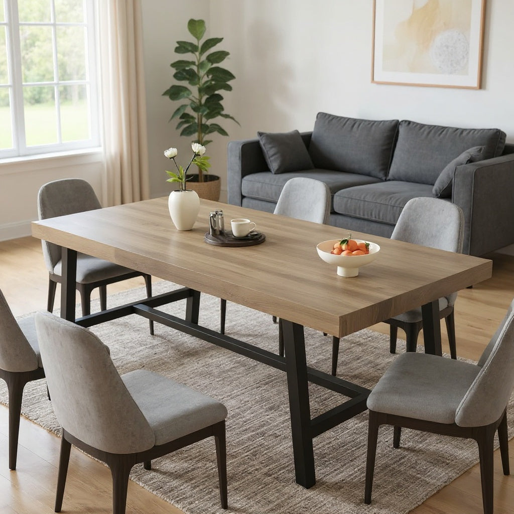 Industrial Wooden Dining Table with Black Metal Frame – 71