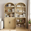 Arched Wood Bookshelf with Storage Cabinet – Tall Rustic Display Shelf with Doors for Living Room, Dining Room, or Office