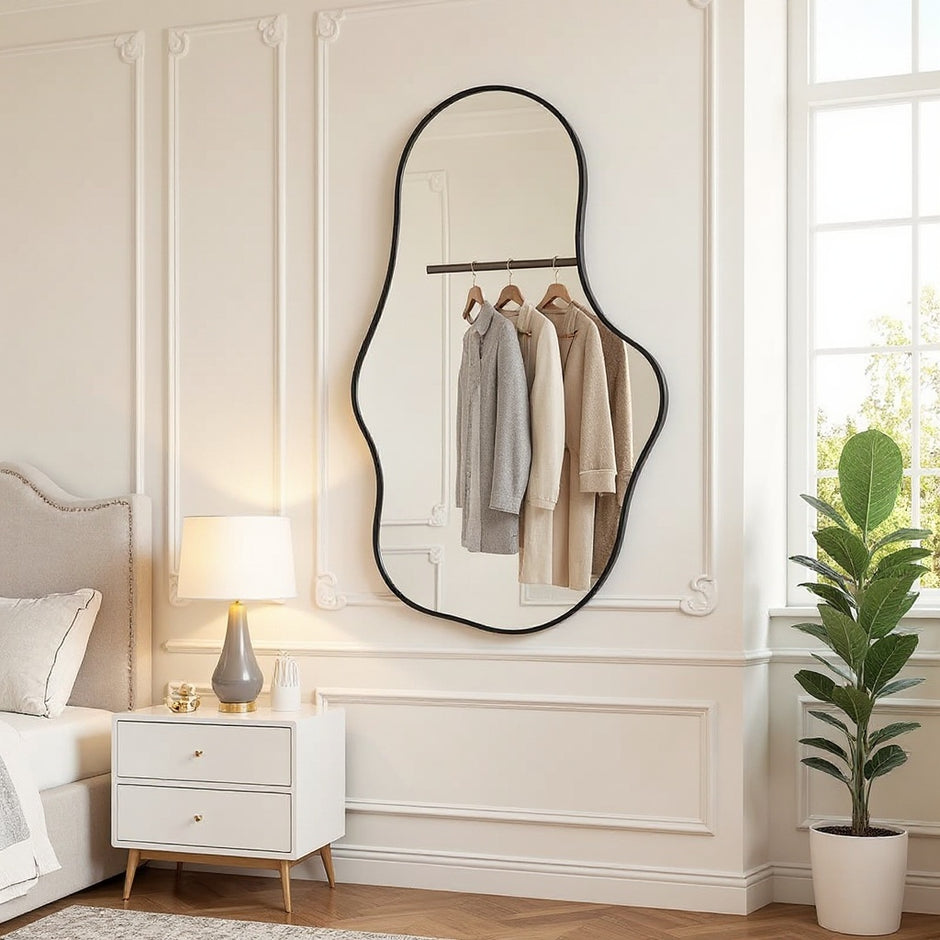 Modern Irregular Wall Mirror – Black Frame