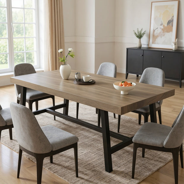 Industrial Wooden Dining Table with Black Metal Frame – 71" Rectangular