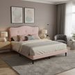 Curved Upholstered Bed Frame with Button-Tufted Headboard – Pink or White