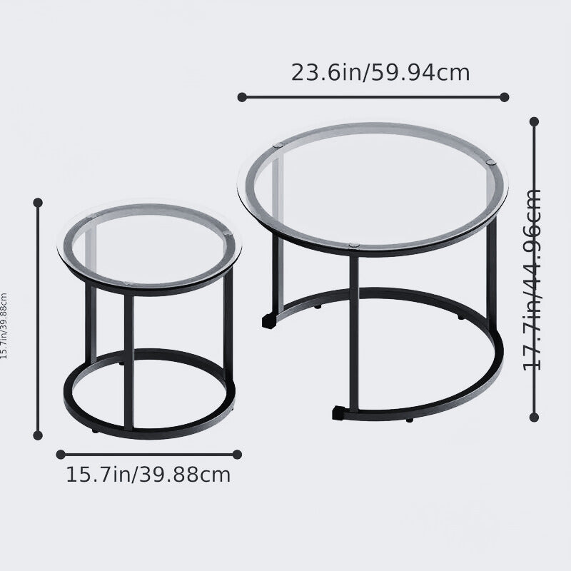 Modern Nesting Glass Coffee Table Set of 2 – Round Accent Tables