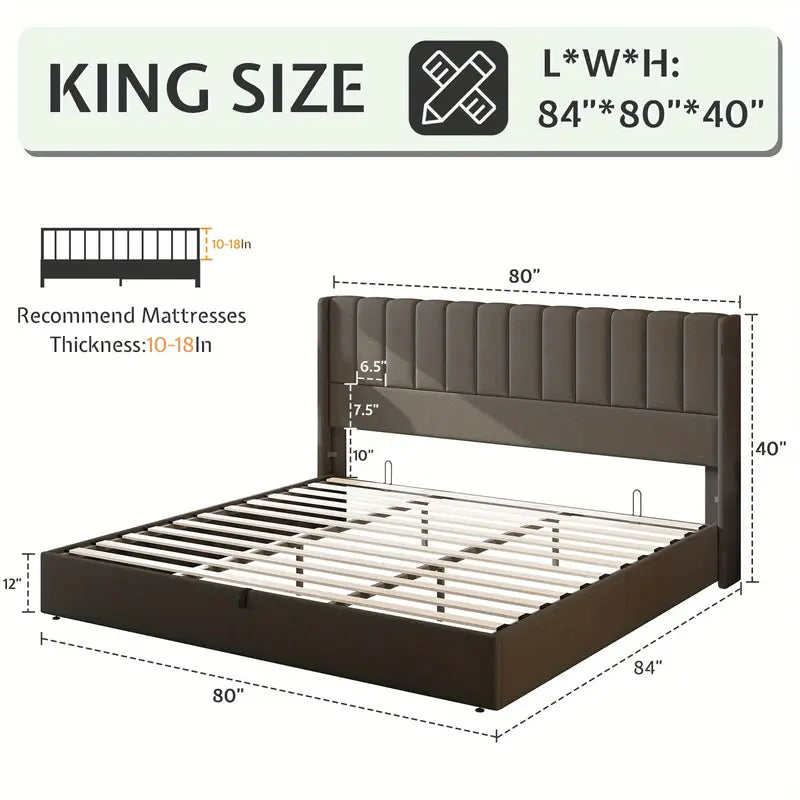 Upholstered Storage Lift Bed Frame – Queen & King Size