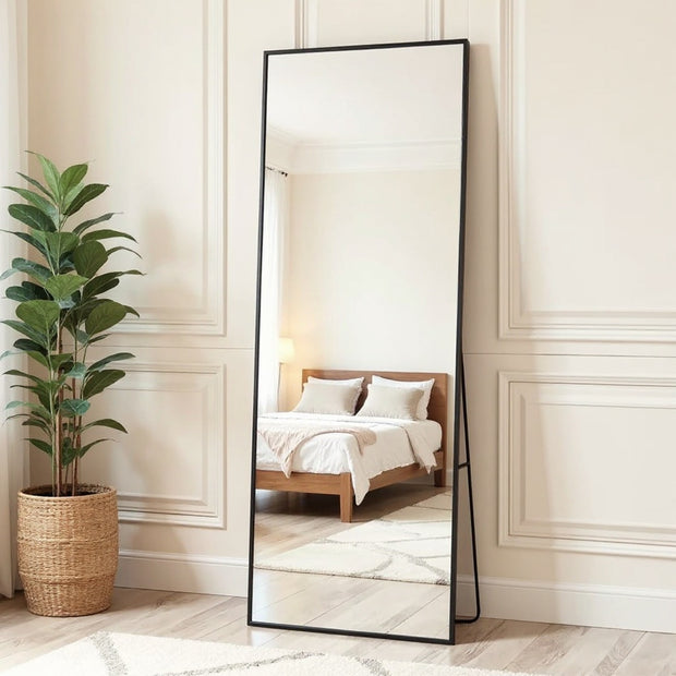 Full Length Rectangular Mirror 64"x21" – Black & Gold Frame | CozyVianno