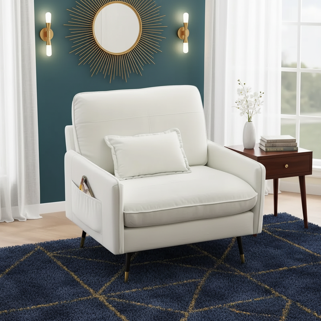 Chenille Upholstered Accent Chair with Storage Pockets