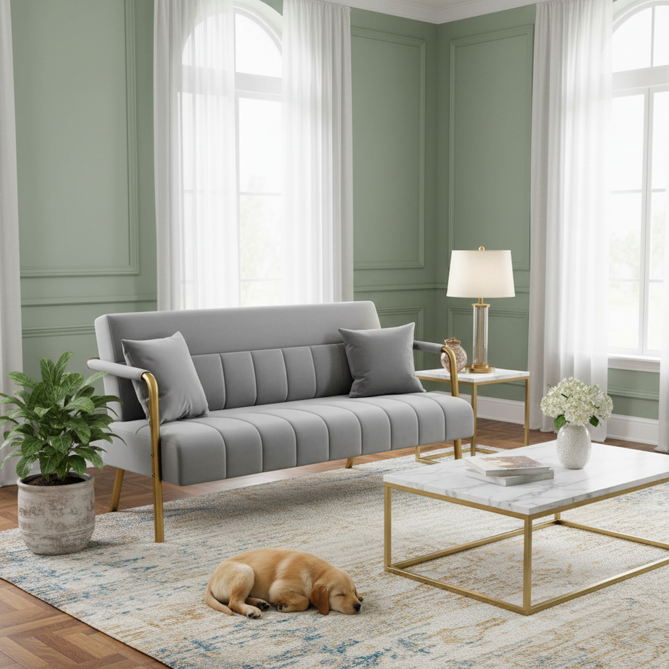 Modern Velvet Loveseat Sofa with Gold Legs