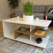 Modern White Coffee Table with Brown Shelf – Multi-Layer Storage, 35.5