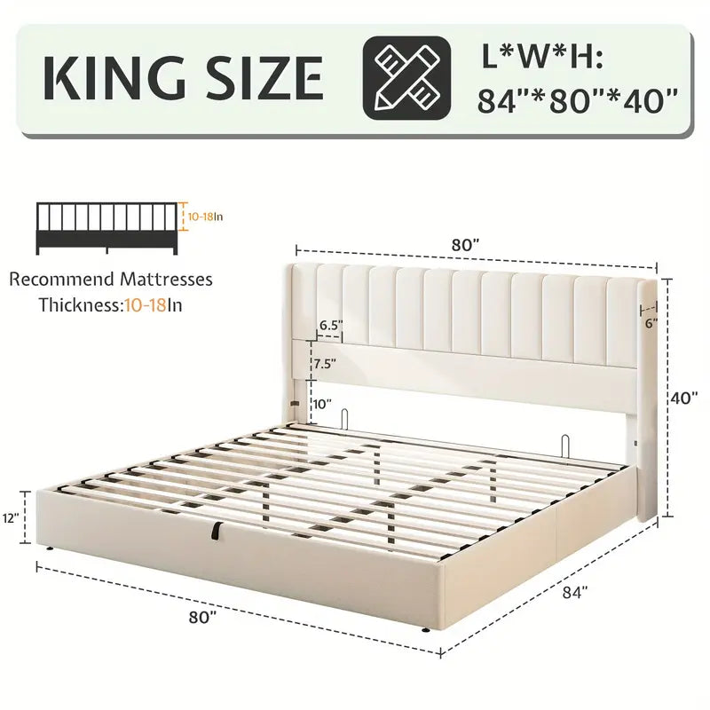 Upholstered Storage Lift Bed Frame – Queen & King Size