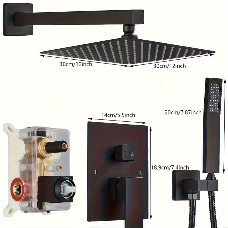 Modern Rainfall Shower System with Handheld – Wall Mounted Set, Matte Black / Brushed Nickel