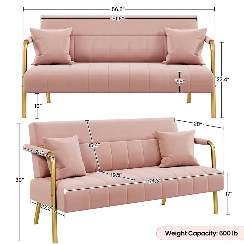 Modern Velvet Loveseat Sofa with Gold Legs