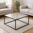 Minimalist Glass Coffee Table – Square Tempered Glass with Metal Frame, 27