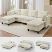 Convertible Modular Sectional Sofa with Storage & Adjustable Backrests – Cream/Blue