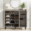 Large Rustic Gray 3-Door Shoe Cabinet with Adjustable Shelves