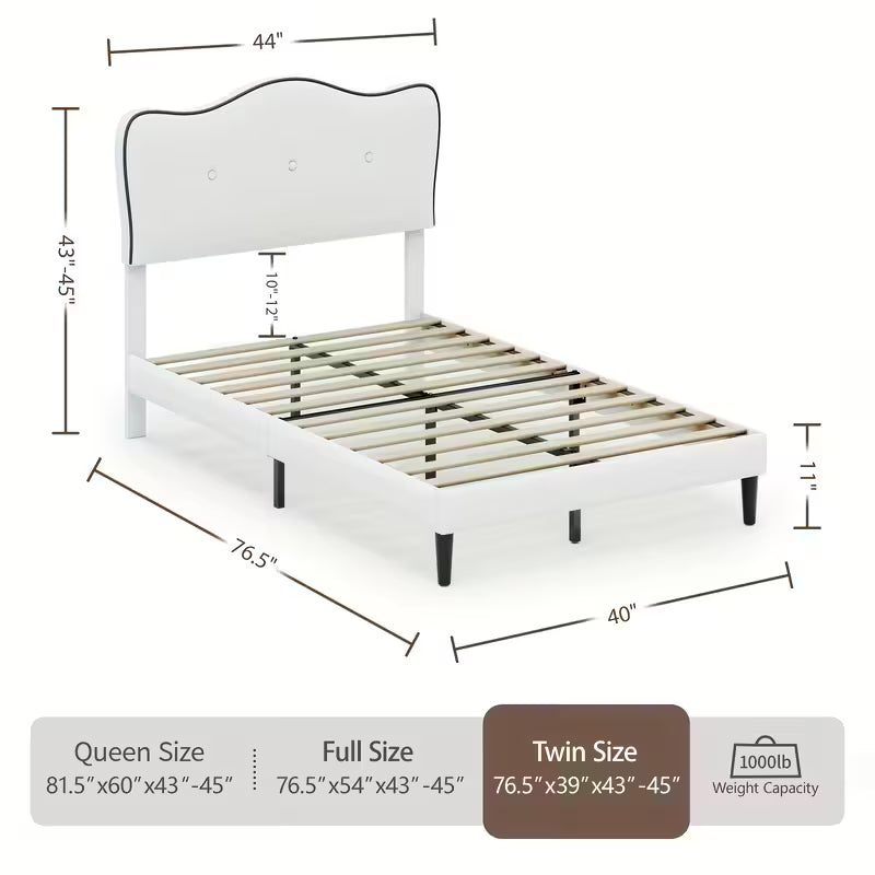 Curved Upholstered Bed Frame with Button-Tufted Headboard – Pink or White