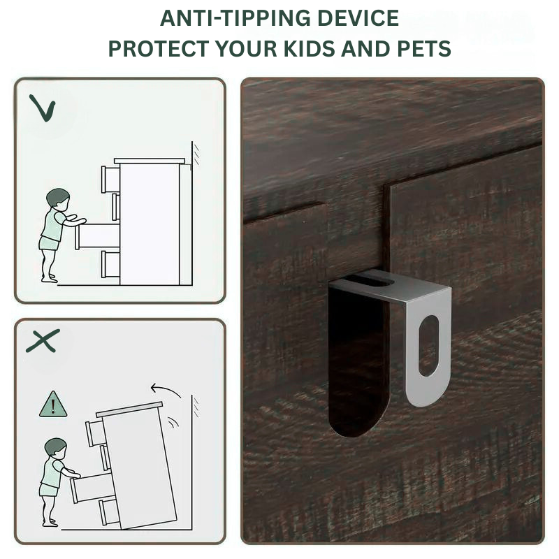 6-Drawer Wooden Dresser, Storage Cabinet with Anti-Tipping Device, Fits TV up to 55