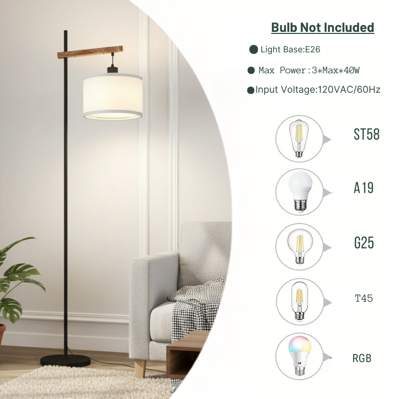 Modern Floor Lamp with Linen Shade and Foot Switch – 61