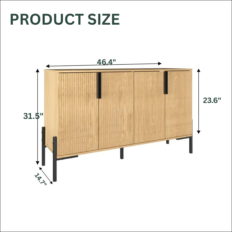 Modern 4-Door Storage Cabinet with Metal Legs – Black, White, Oak