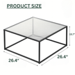 Minimalist Glass Coffee Table – Square Tempered Glass with Metal Frame, 27