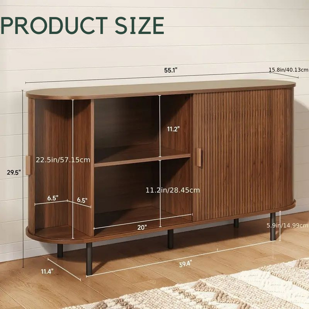 55" Modern Wooden Sideboard with Storage | Curved Edge Cabinet