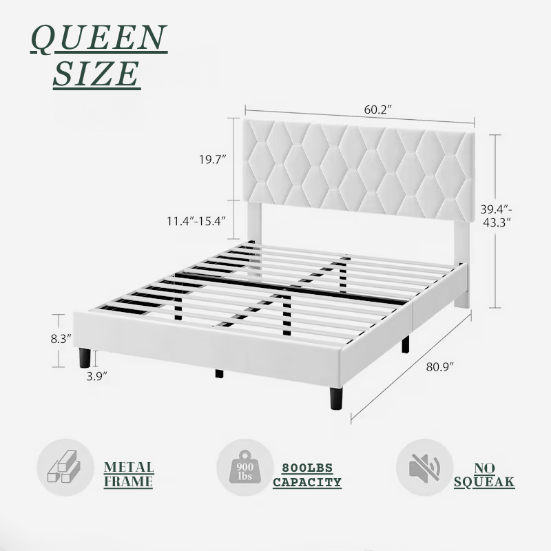 Modern Upholstered Platform Bed with Wingback Headboard