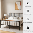 Queen Size Metal Platform Bed Frame with Wood Accents – Heavy Duty